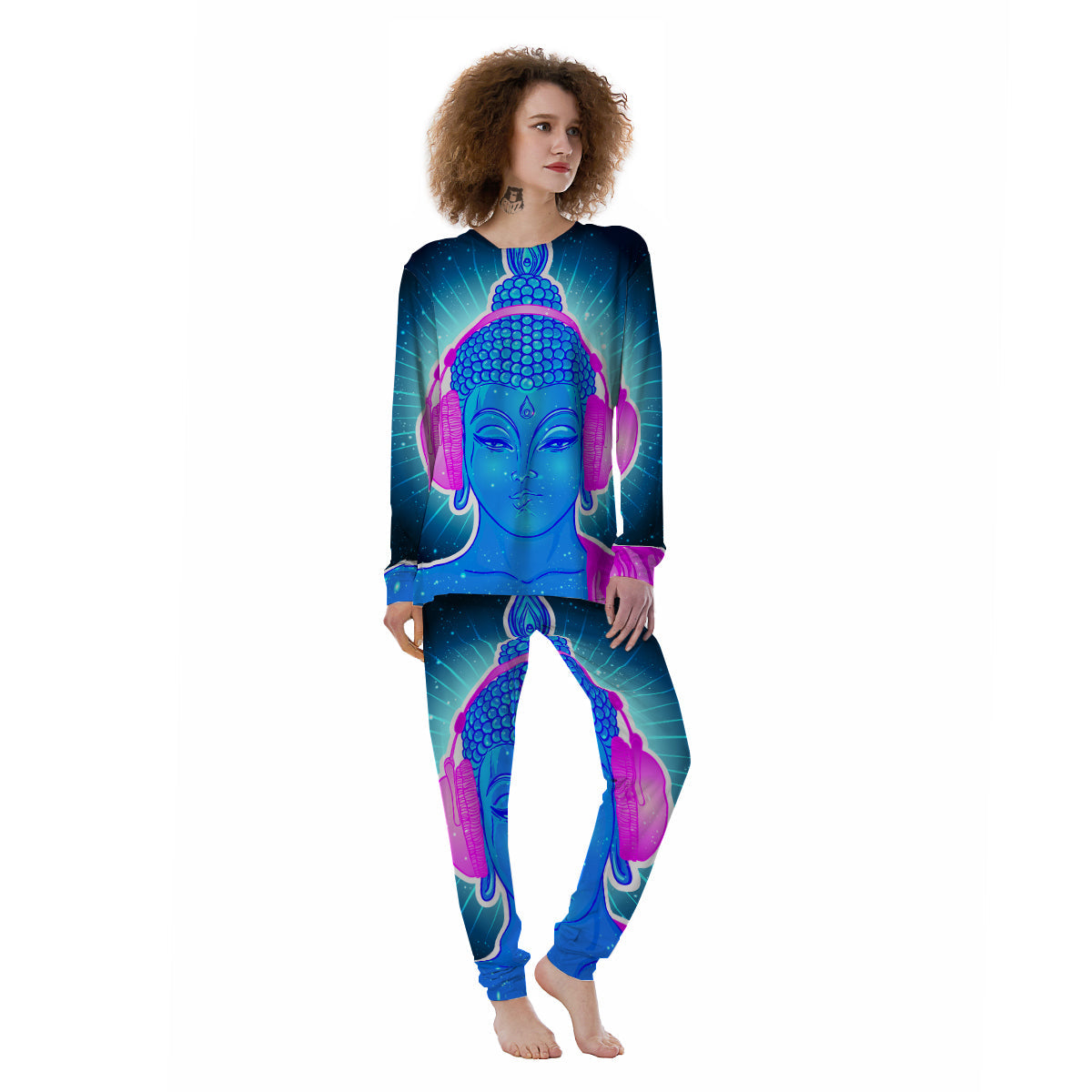 Buddha Psychedelic Print Women's Pajamas-grizzshop