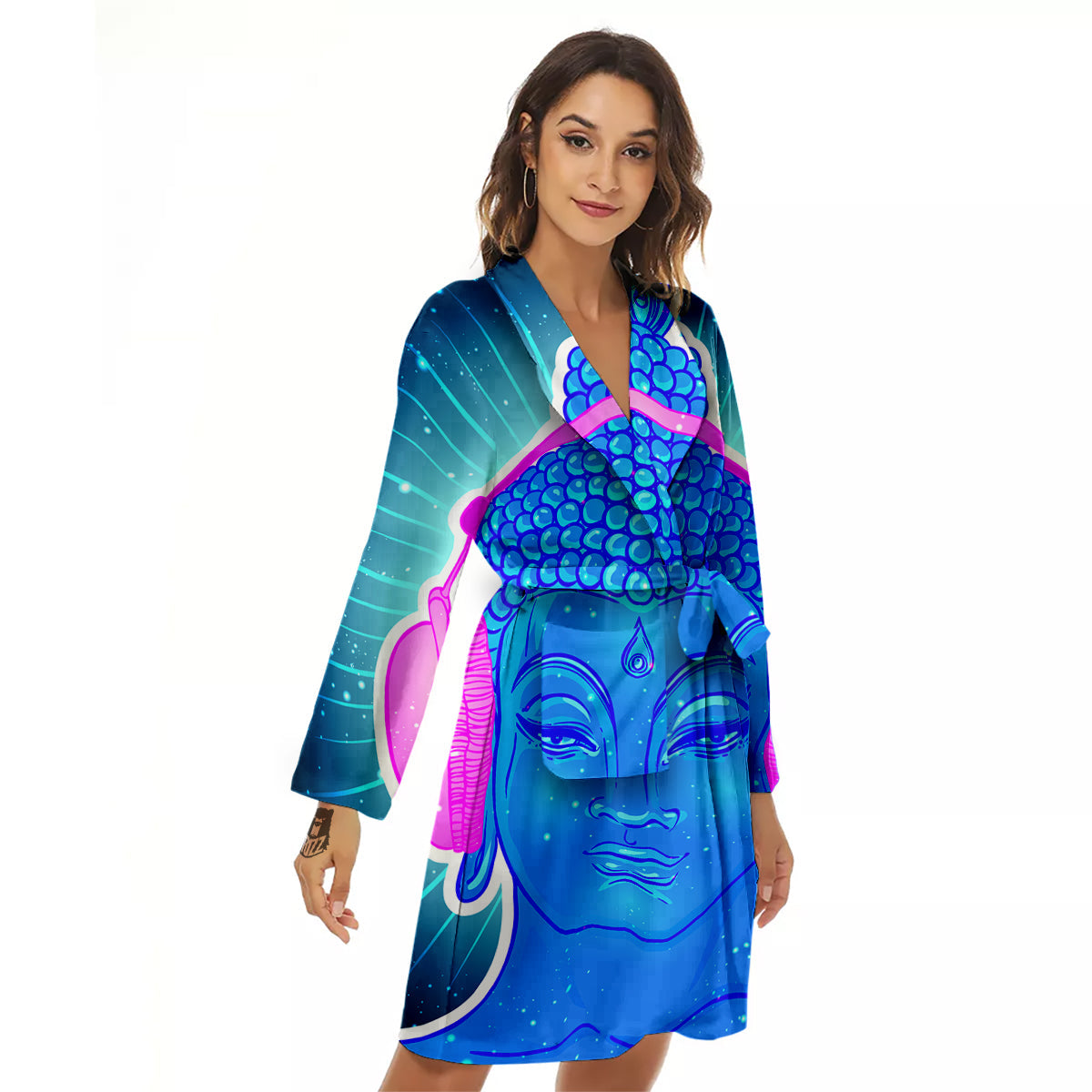 Buddha Psychedelic Print Women's Robe-grizzshop