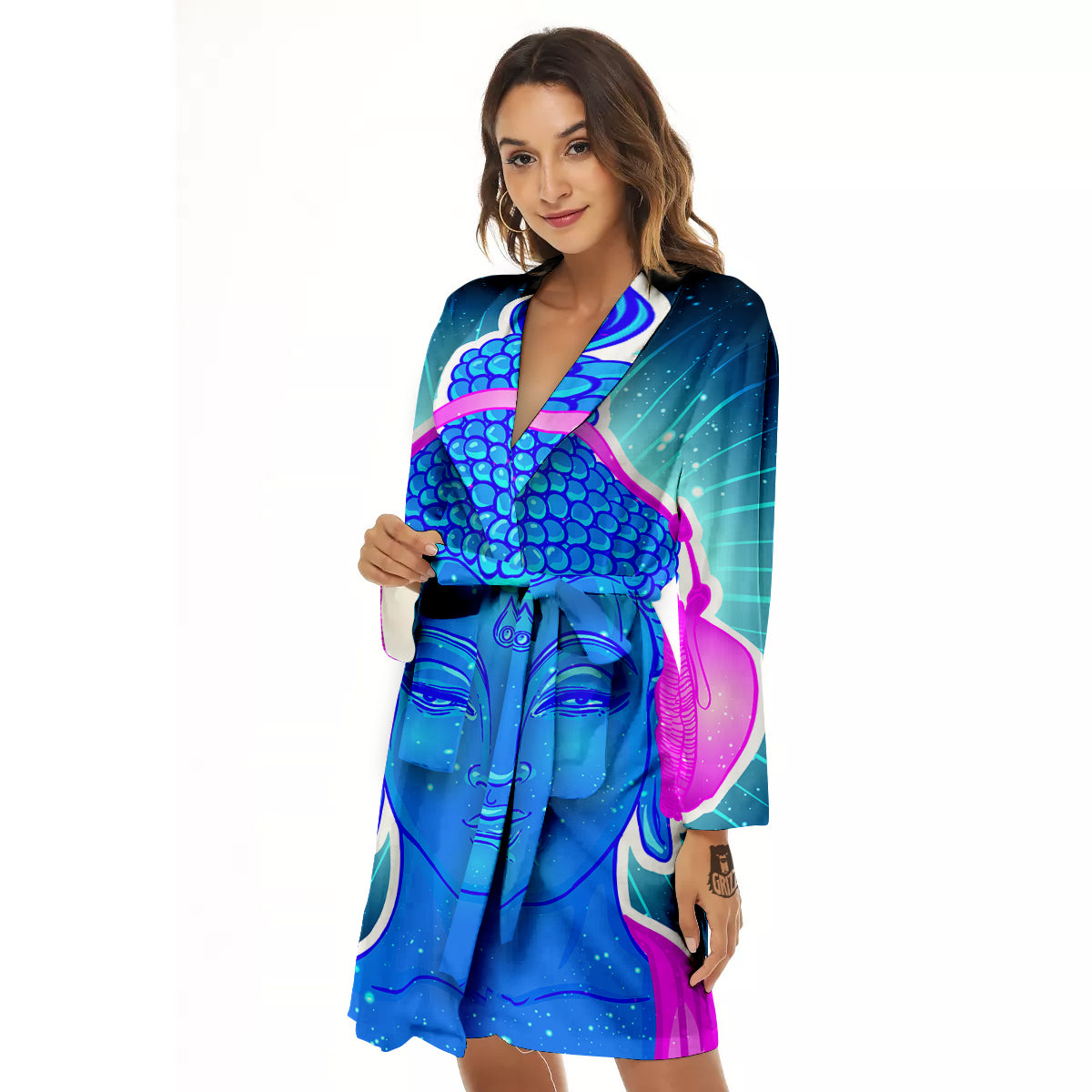 Buddha Psychedelic Print Women's Robe-grizzshop
