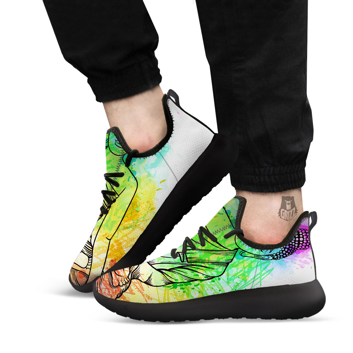 Buddha Reggae Print Black Athletic Shoes-grizzshop