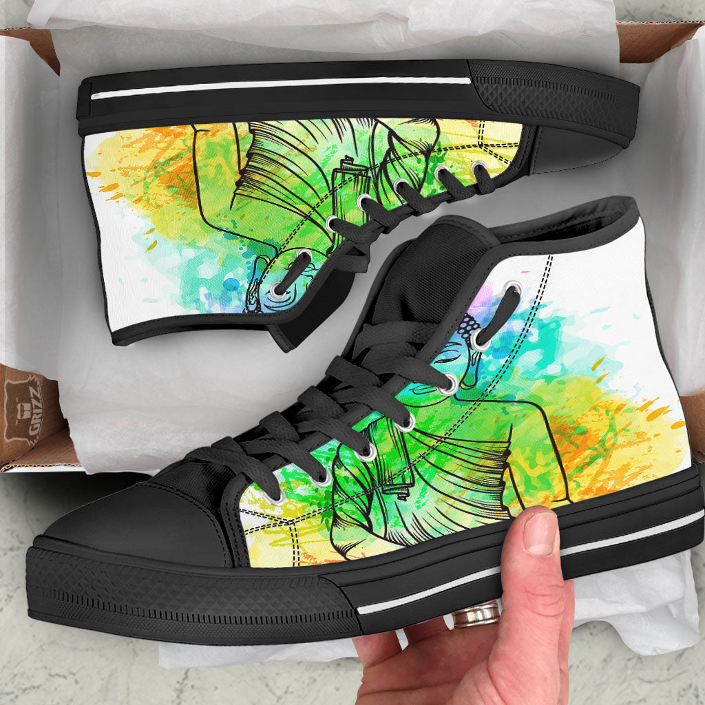 Buddha Reggae Print Black High Top Shoes-grizzshop