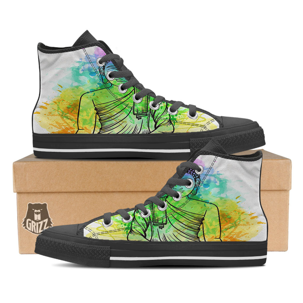 Buddha Reggae Print Black High Top Shoes-grizzshop