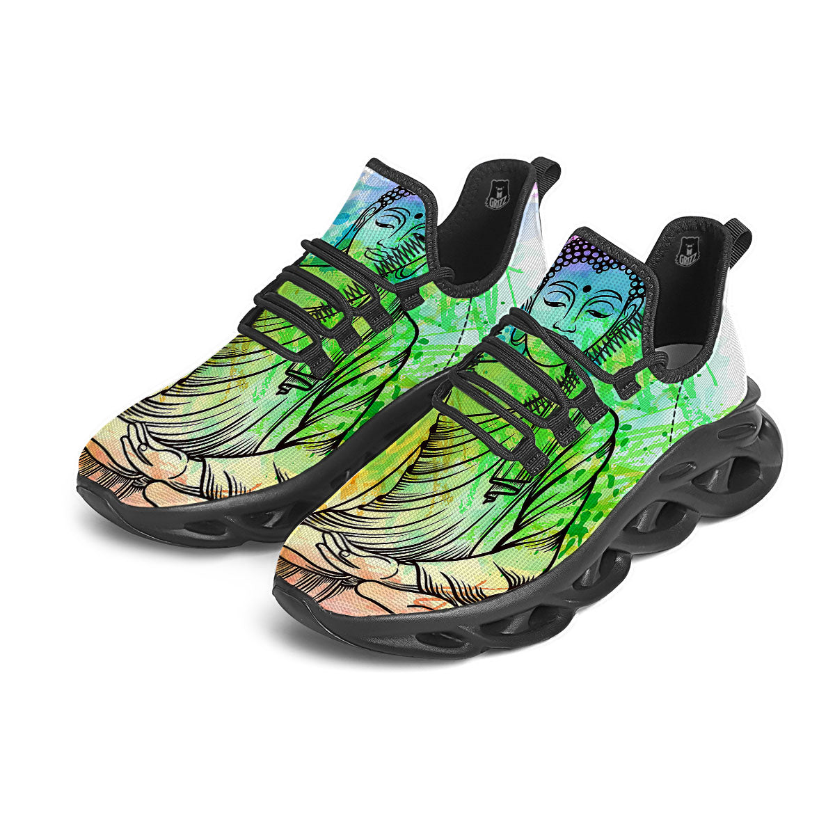 Buddha Reggae Print Black Running Shoes-grizzshop
