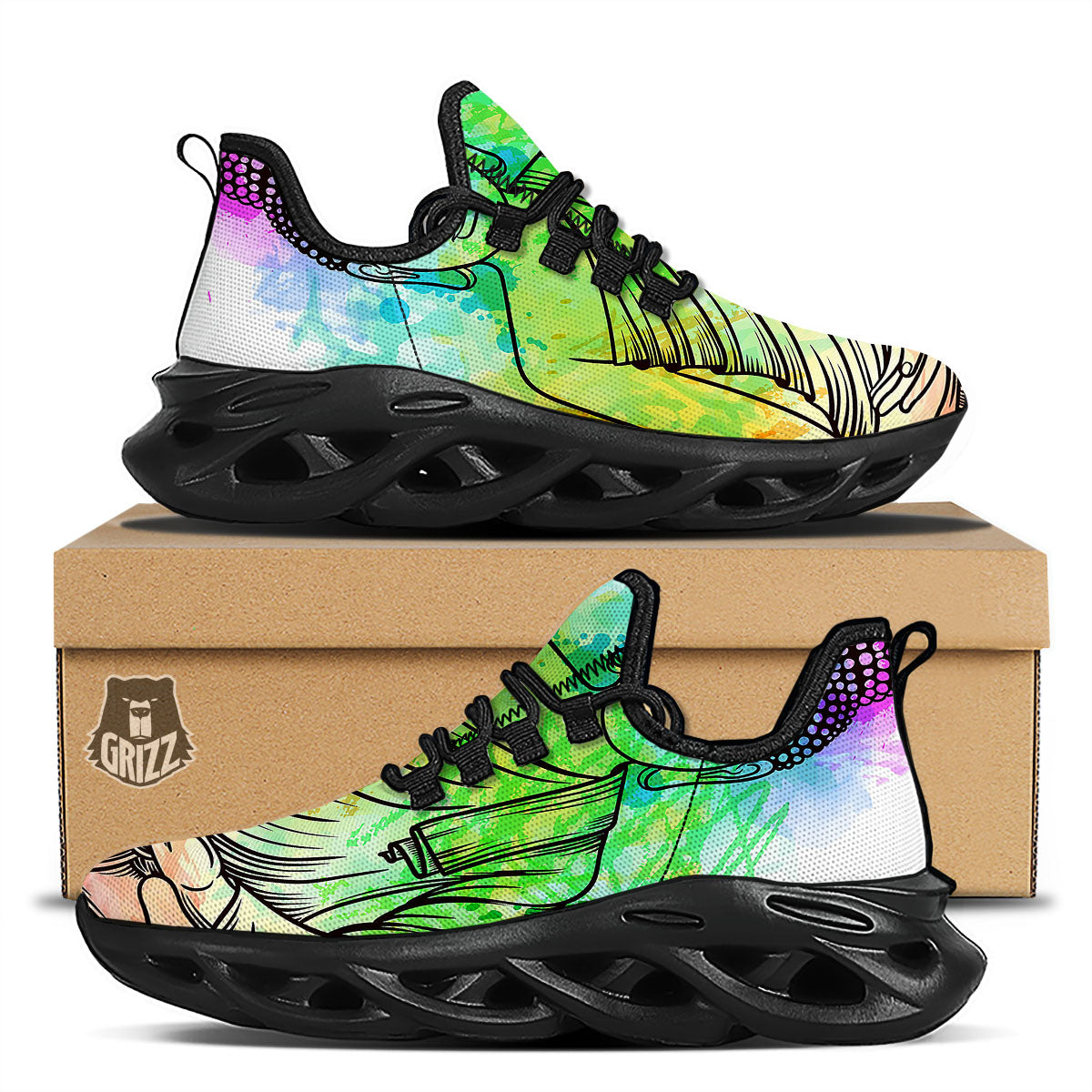 Buddha Reggae Print Black Running Shoes-grizzshop