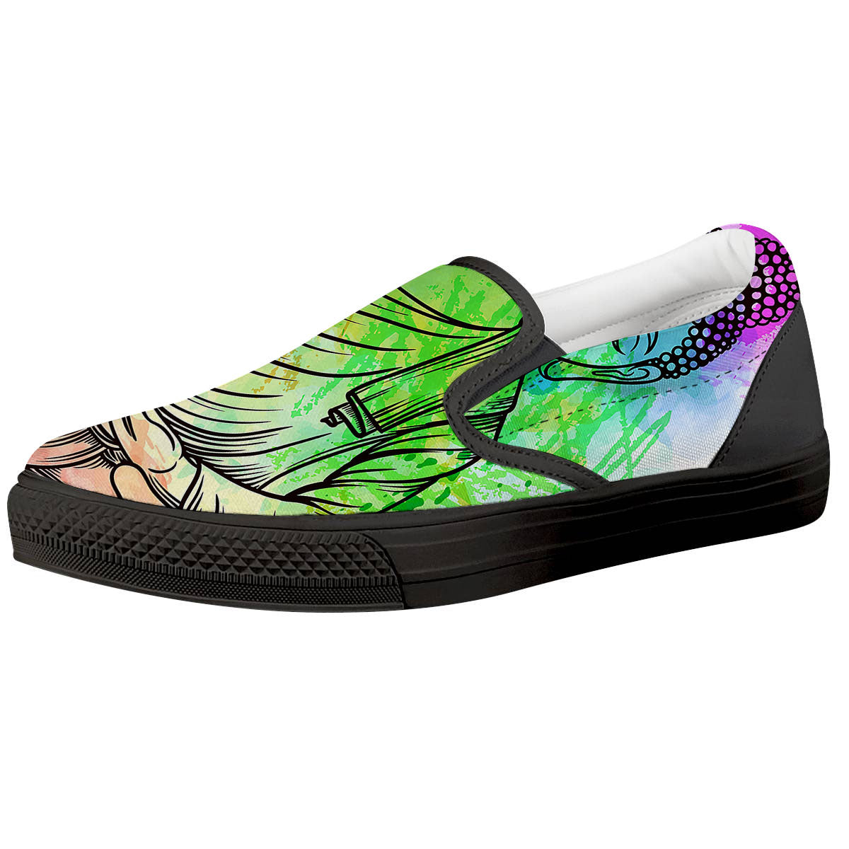 Buddha Reggae Print Black Slip On Shoes-grizzshop