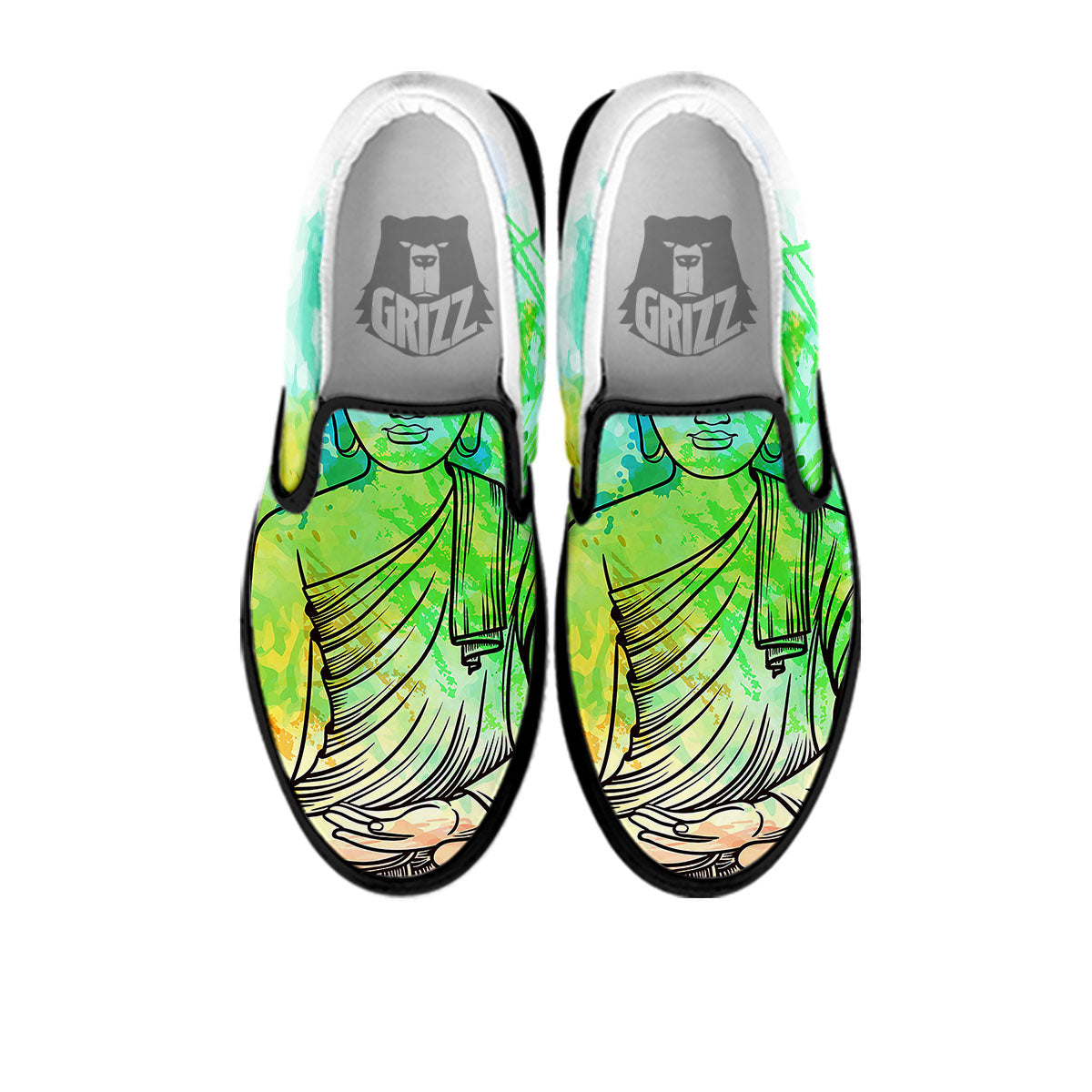 Buddha Reggae Print Black Slip On Shoes-grizzshop