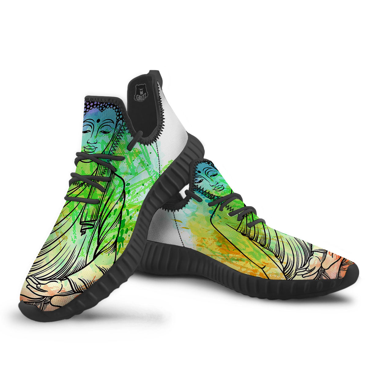 Buddha Reggae Print Black Walking Shoes-grizzshop