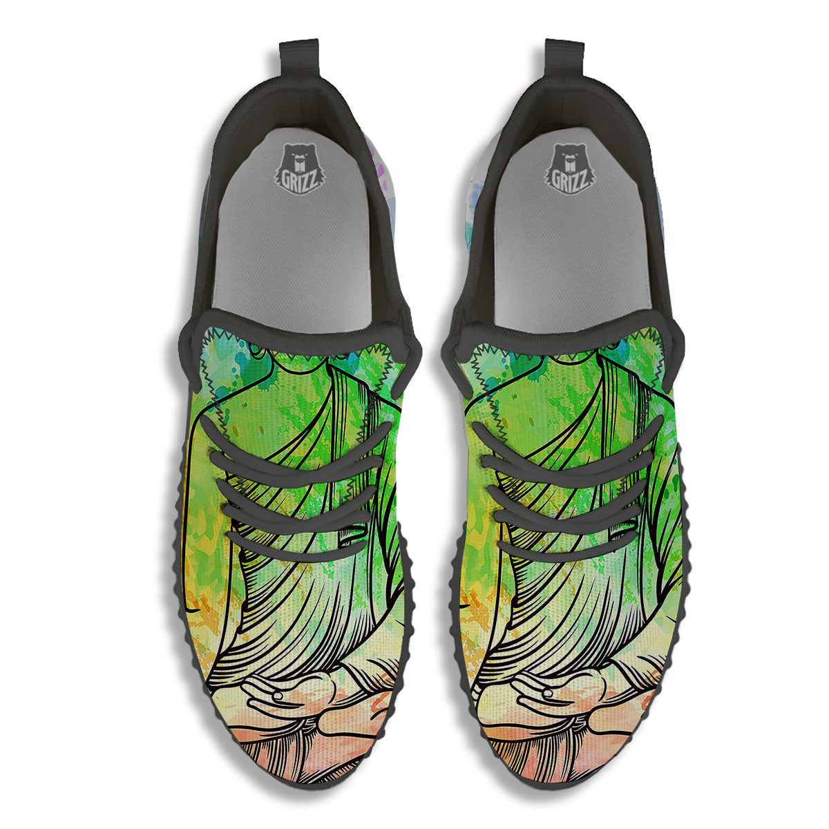 Buddha Reggae Print Black Walking Shoes-grizzshop
