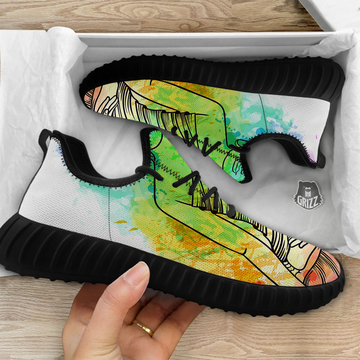 Buddha Reggae Print Black Walking Shoes-grizzshop