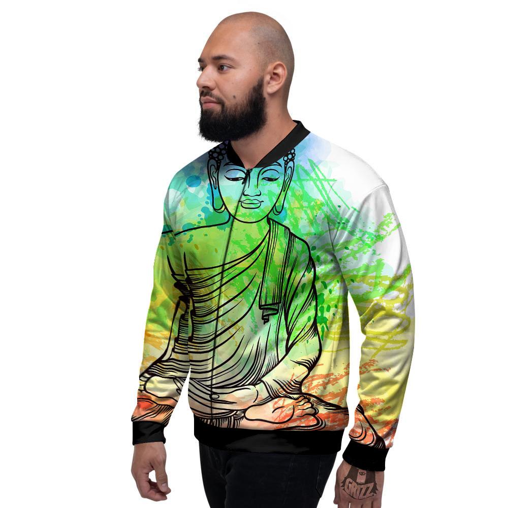 Buddha Reggae Print Men's Bomber Jacket-grizzshop