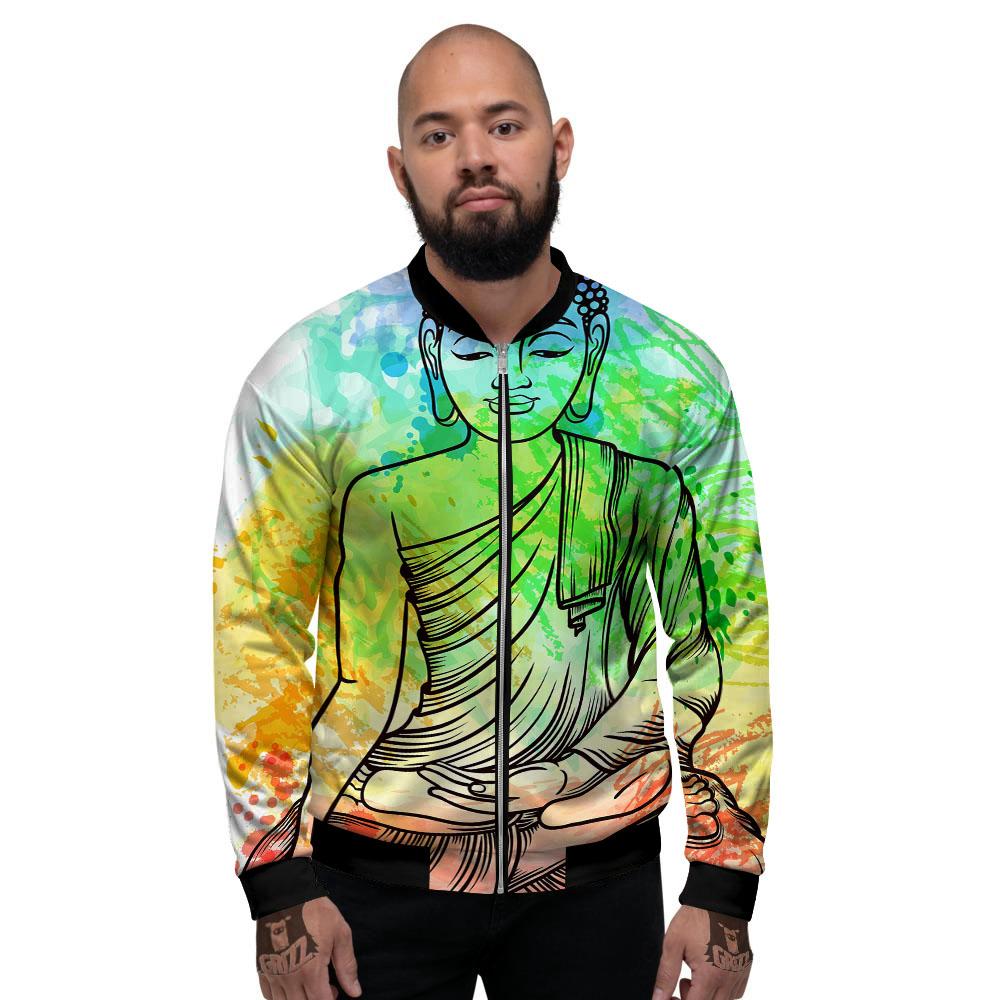 Buddha Reggae Print Men's Bomber Jacket-grizzshop