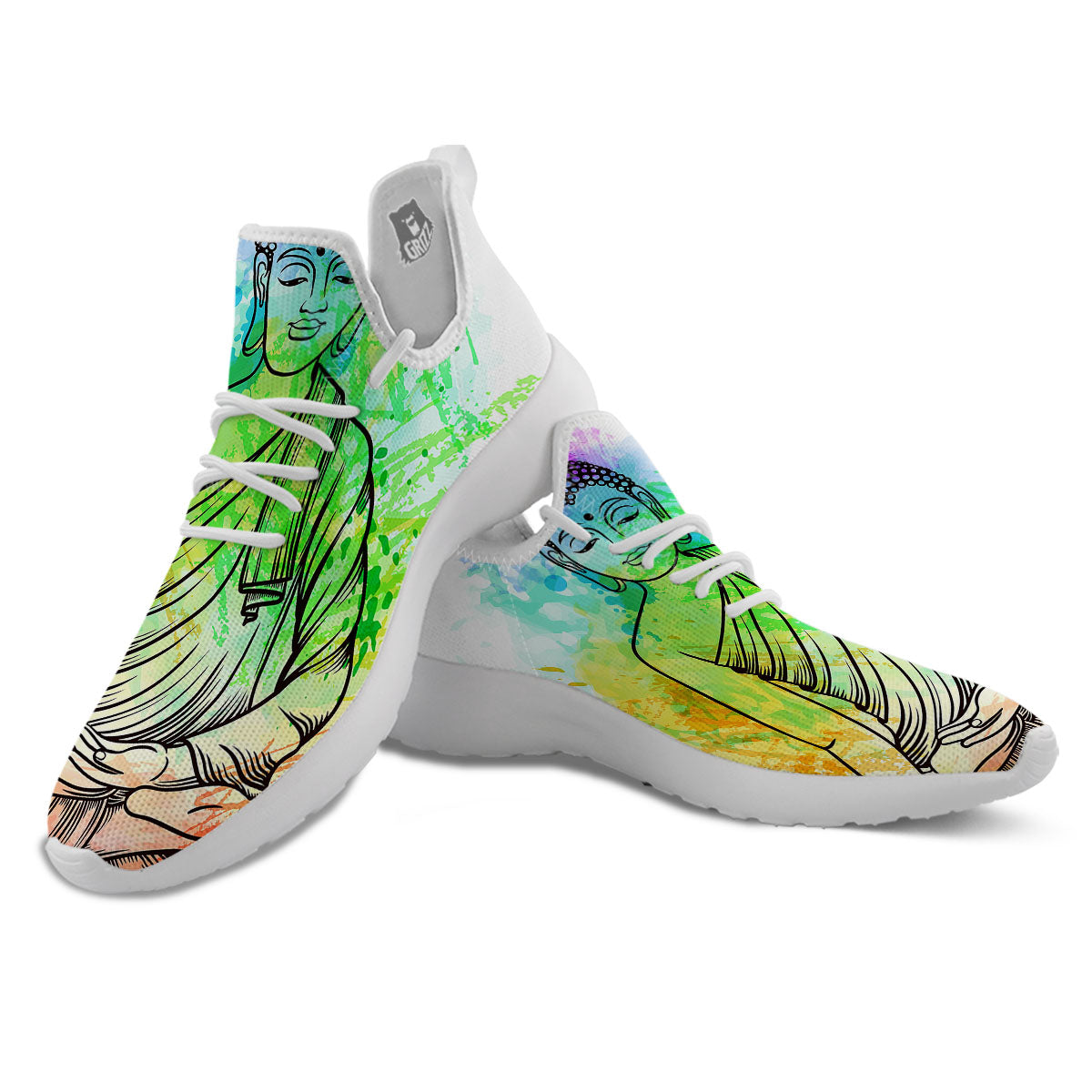 Buddha Reggae Print White Athletic Shoes-grizzshop