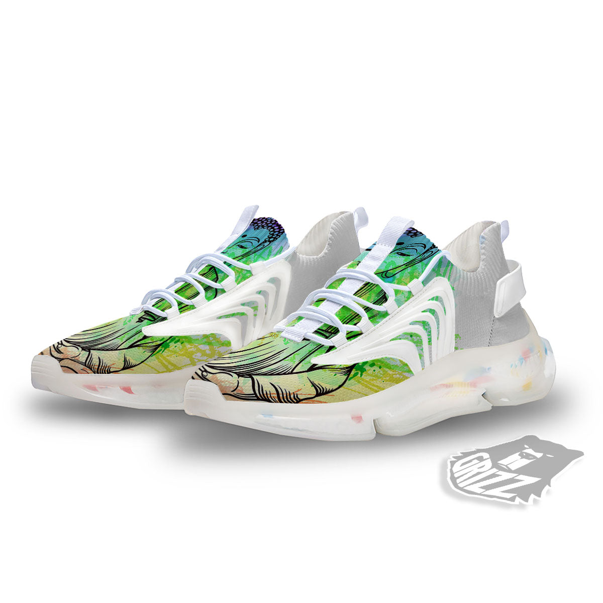 Buddha Reggae Print White Gym Shoes-grizzshop