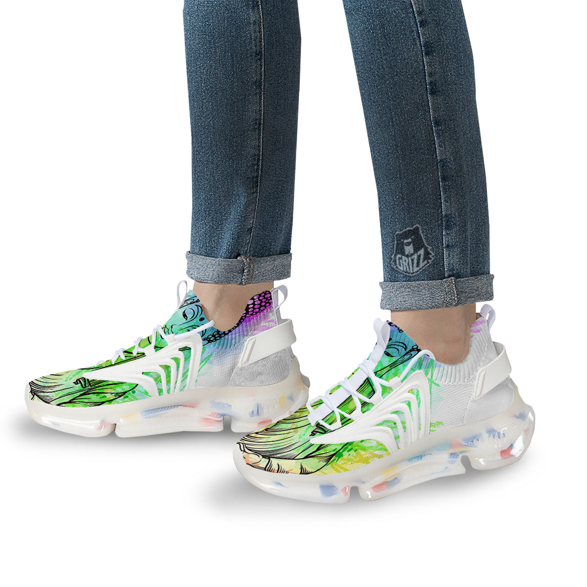 Buddha Reggae Print White Gym Shoes-grizzshop