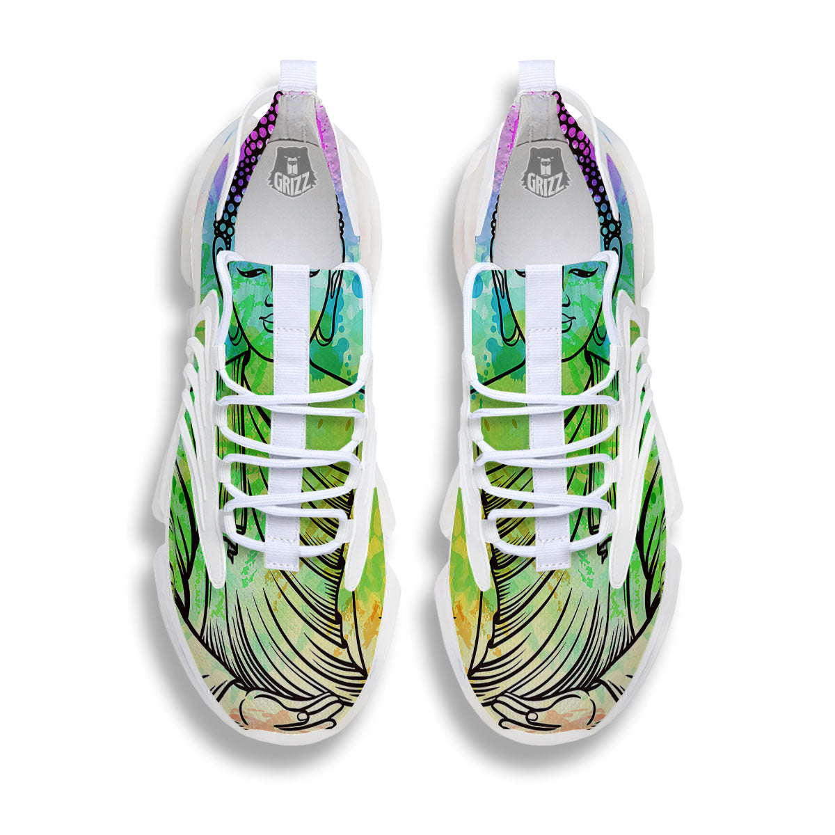 Buddha Reggae Print White Gym Shoes-grizzshop