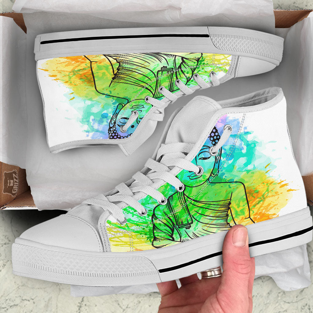 Buddha Reggae Print White High Top Shoes-grizzshop