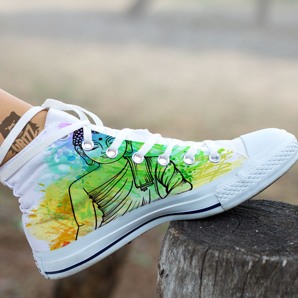 Buddha Reggae Print White High Top Shoes-grizzshop