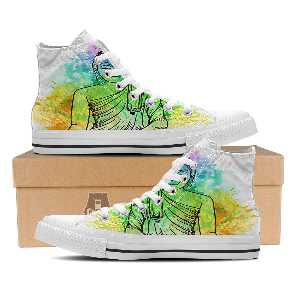 Buddha Reggae Print White High Top Shoes-grizzshop