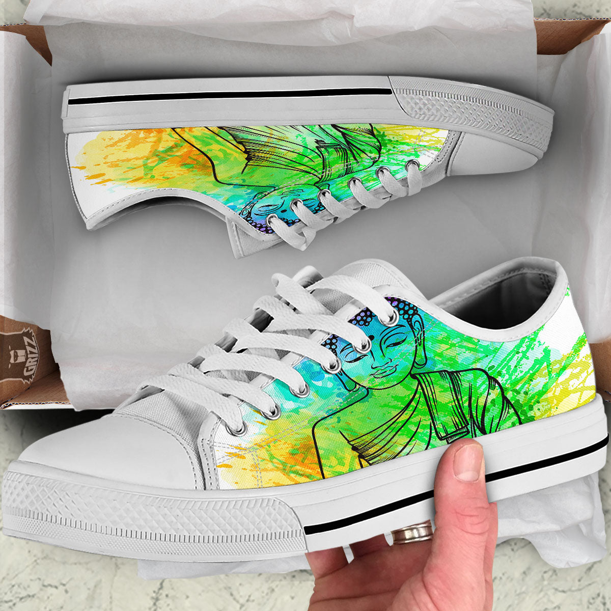 Buddha Reggae Print White Low Top Shoes-grizzshop