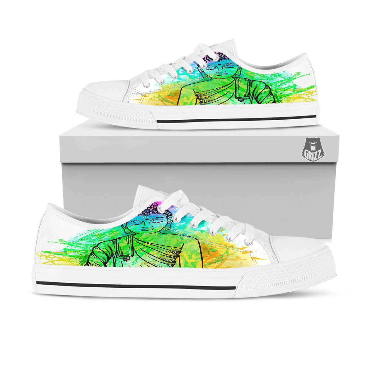 Buddha Reggae Print White Low Top Shoes-grizzshop