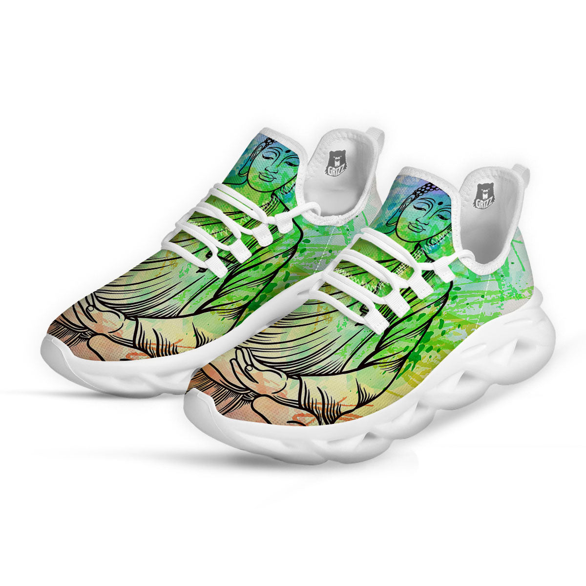 Buddha Reggae Print White Running Shoes-grizzshop