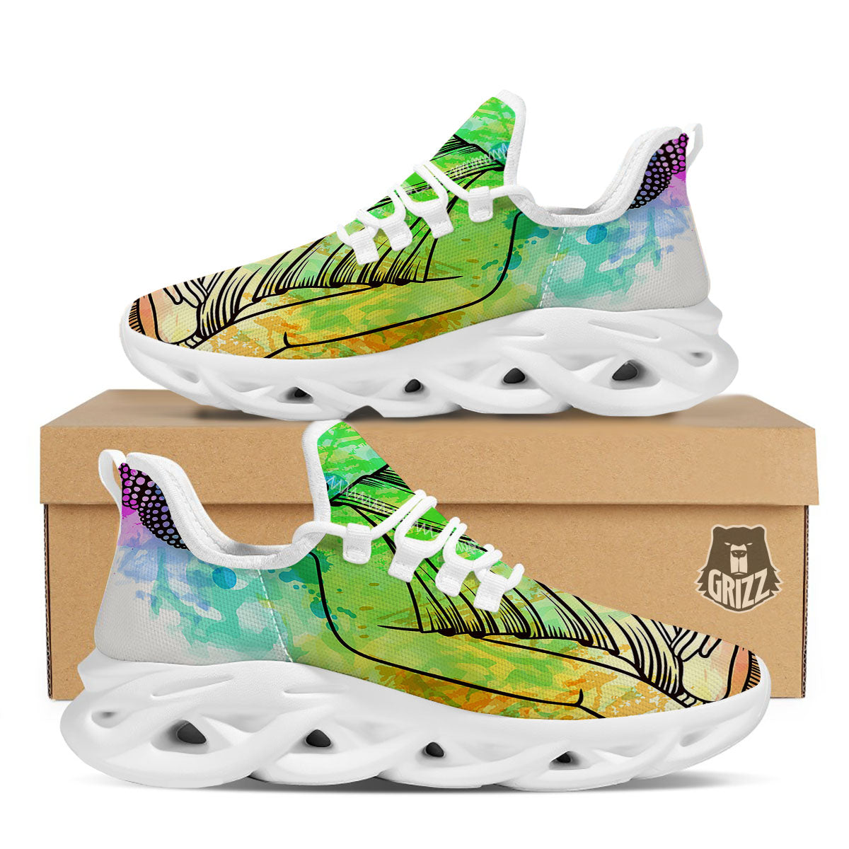 Buddha Reggae Print White Running Shoes-grizzshop