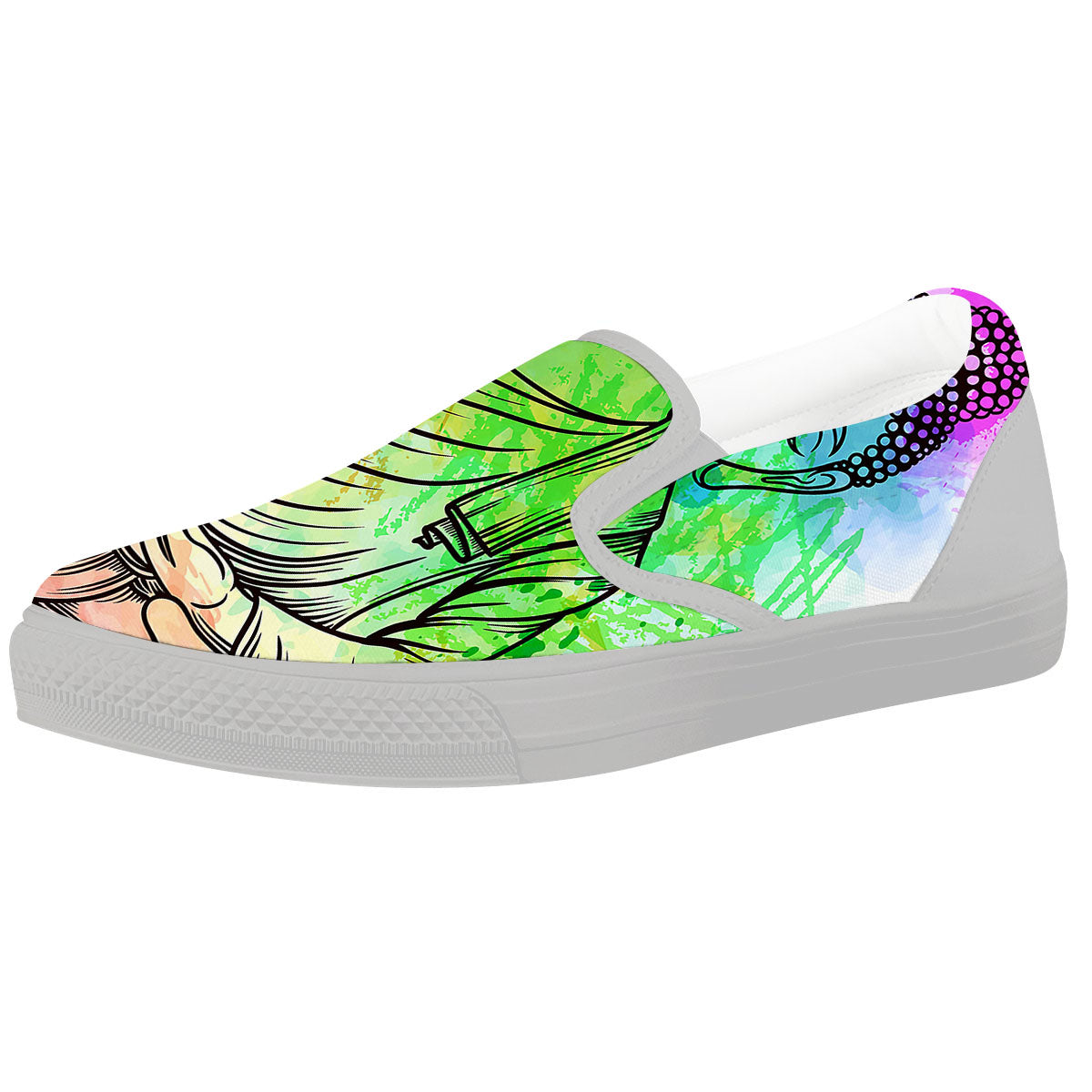 Buddha Reggae Print White Slip On Shoes-grizzshop