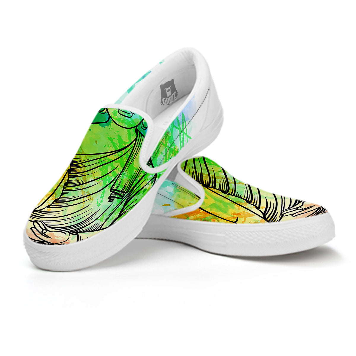 Buddha Reggae Print White Slip On Shoes-grizzshop