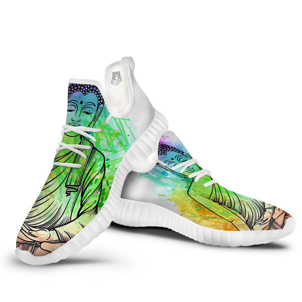 Buddha Reggae Print White Walking Shoes-grizzshop