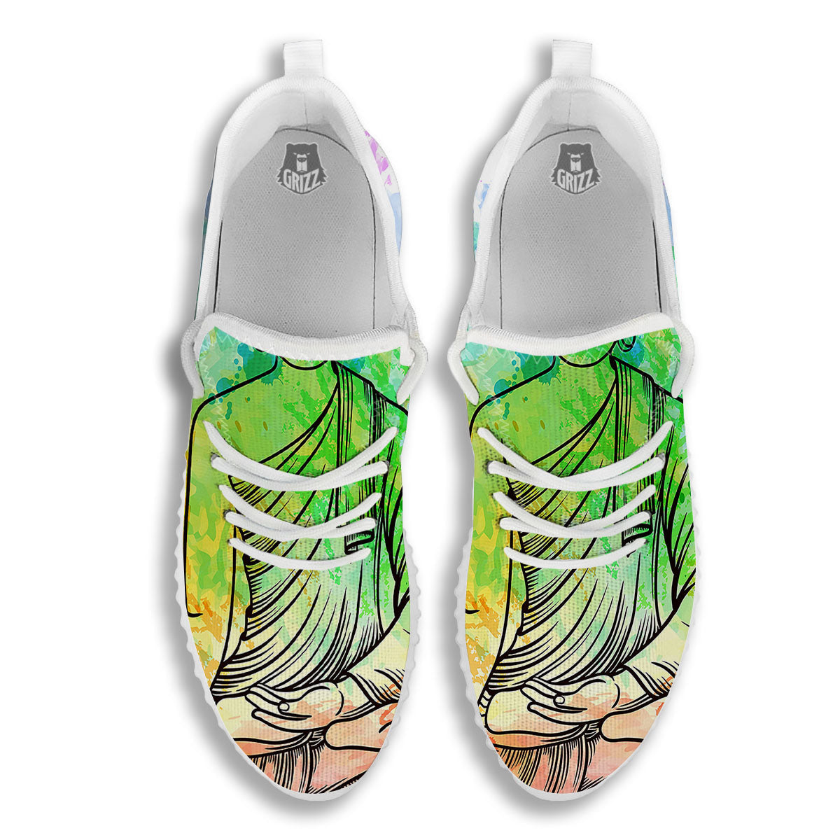 Buddha Reggae Print White Walking Shoes-grizzshop
