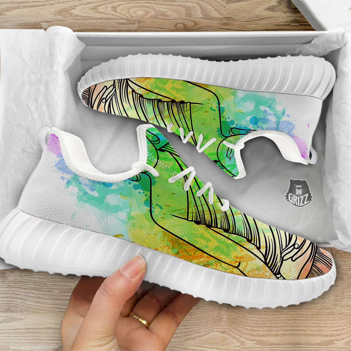 Buddha Reggae Print White Walking Shoes-grizzshop