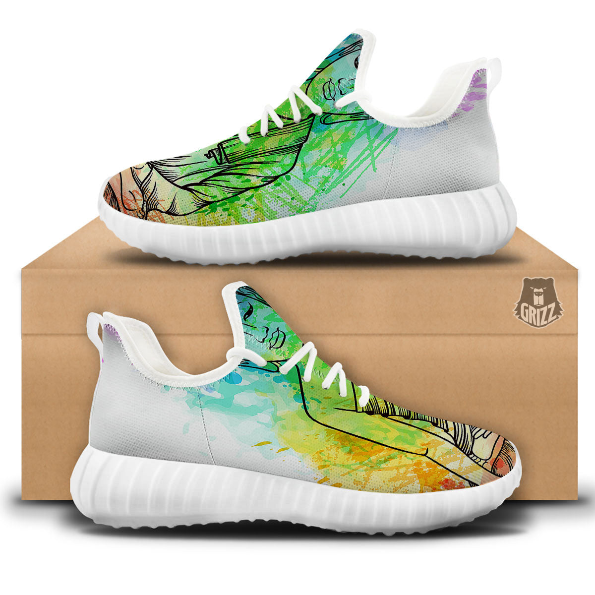 Buddha Reggae Print White Walking Shoes-grizzshop