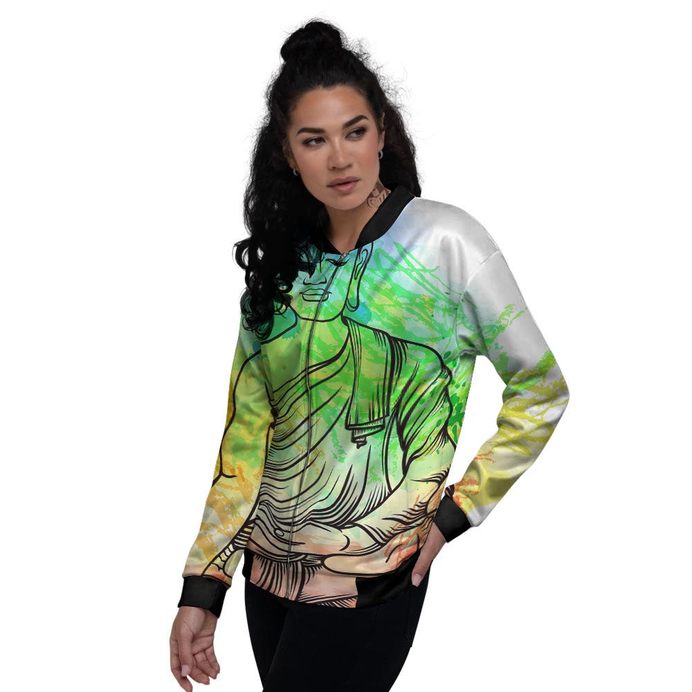Buddha Reggae Print Women's Bomber Jacket-grizzshop