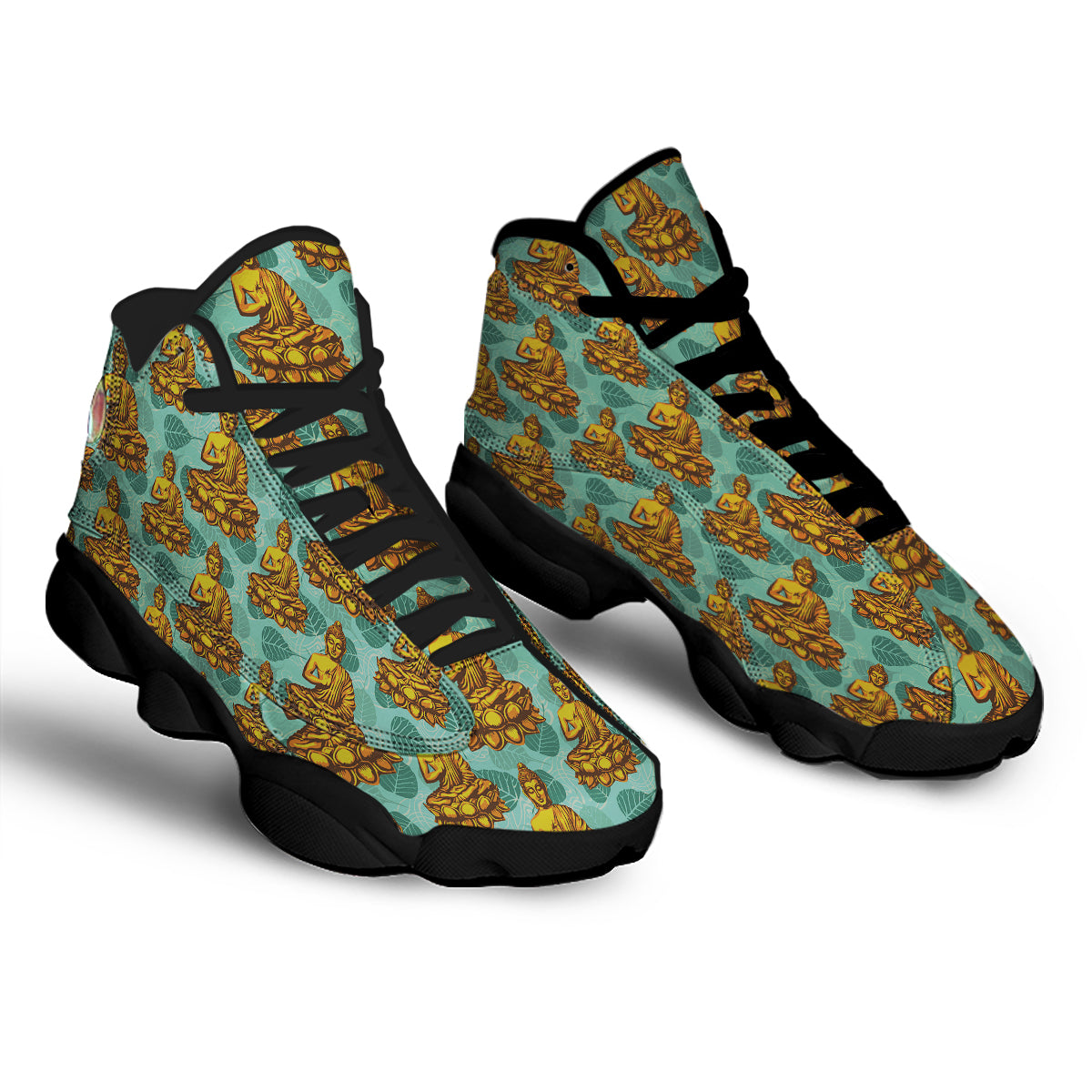 Buddha Sits On The Leaf Print Pattern Black Basketball Shoes-grizzshop