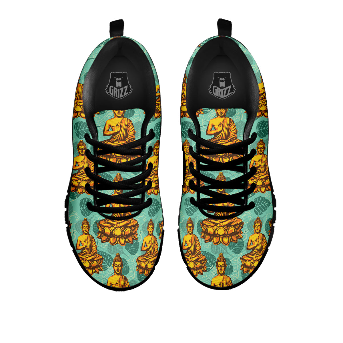 Buddha Sits On The Leaf Print Pattern Black Sneaker-grizzshop