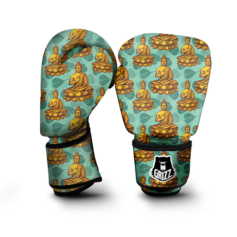 Buddha Sits On The Leaf Print Pattern Boxing Gloves-grizzshop