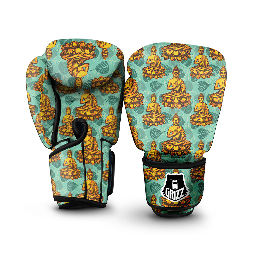 Buddha Sits On The Leaf Print Pattern Boxing Gloves-grizzshop