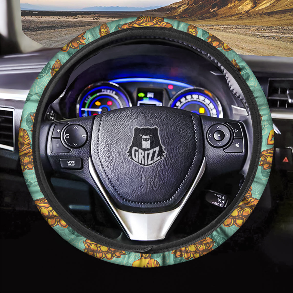 Buddha Sits On The Leaf Print Pattern Car Steering Wheel Cover-grizzshop