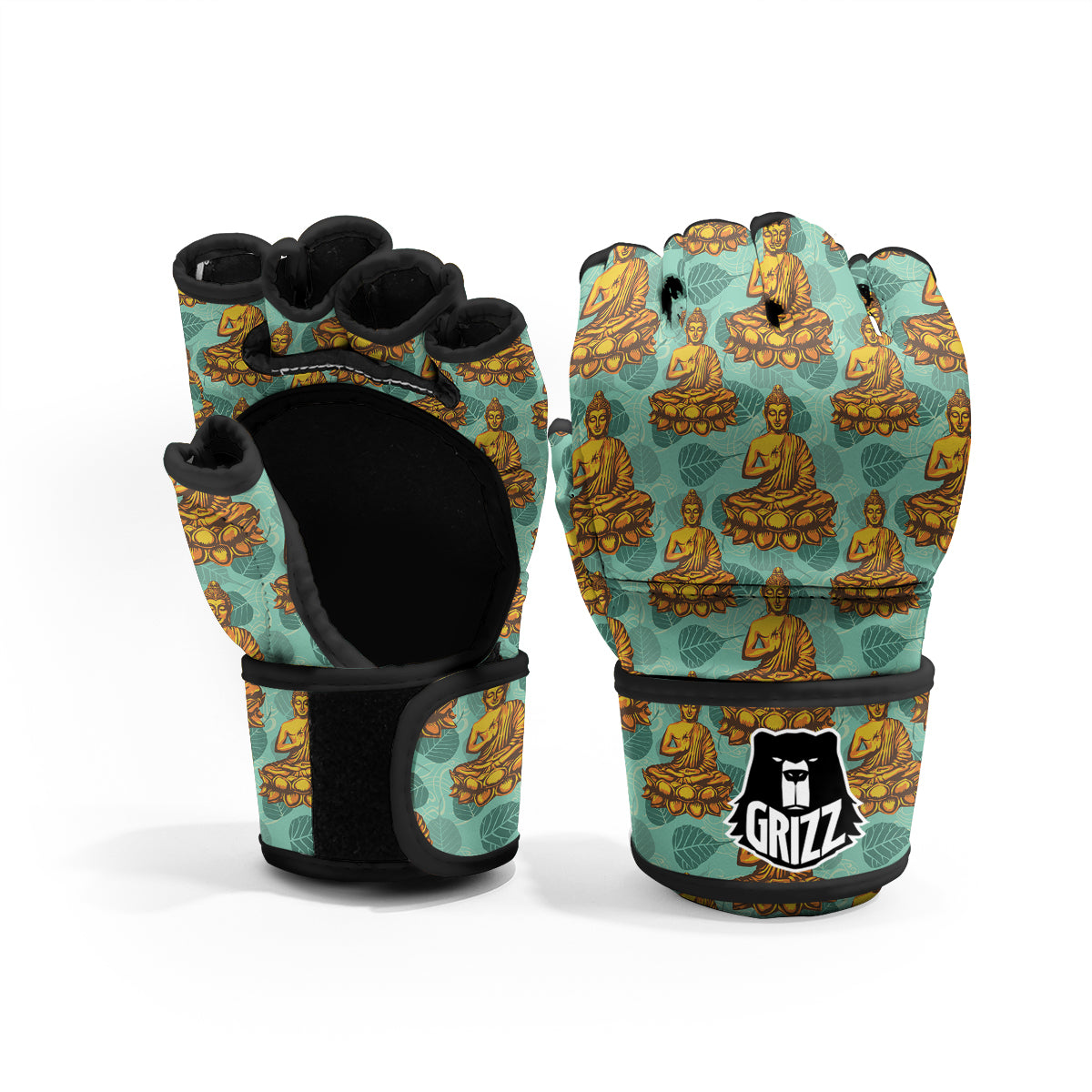Buddha Sits On The Leaf Print Pattern MMA Gloves-grizzshop