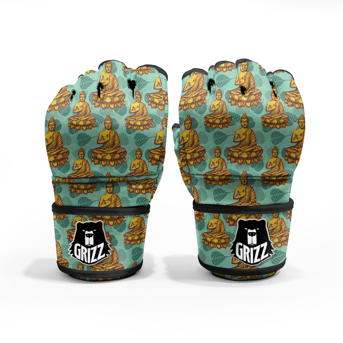 Buddha Sits On The Leaf Print Pattern MMA Gloves-grizzshop