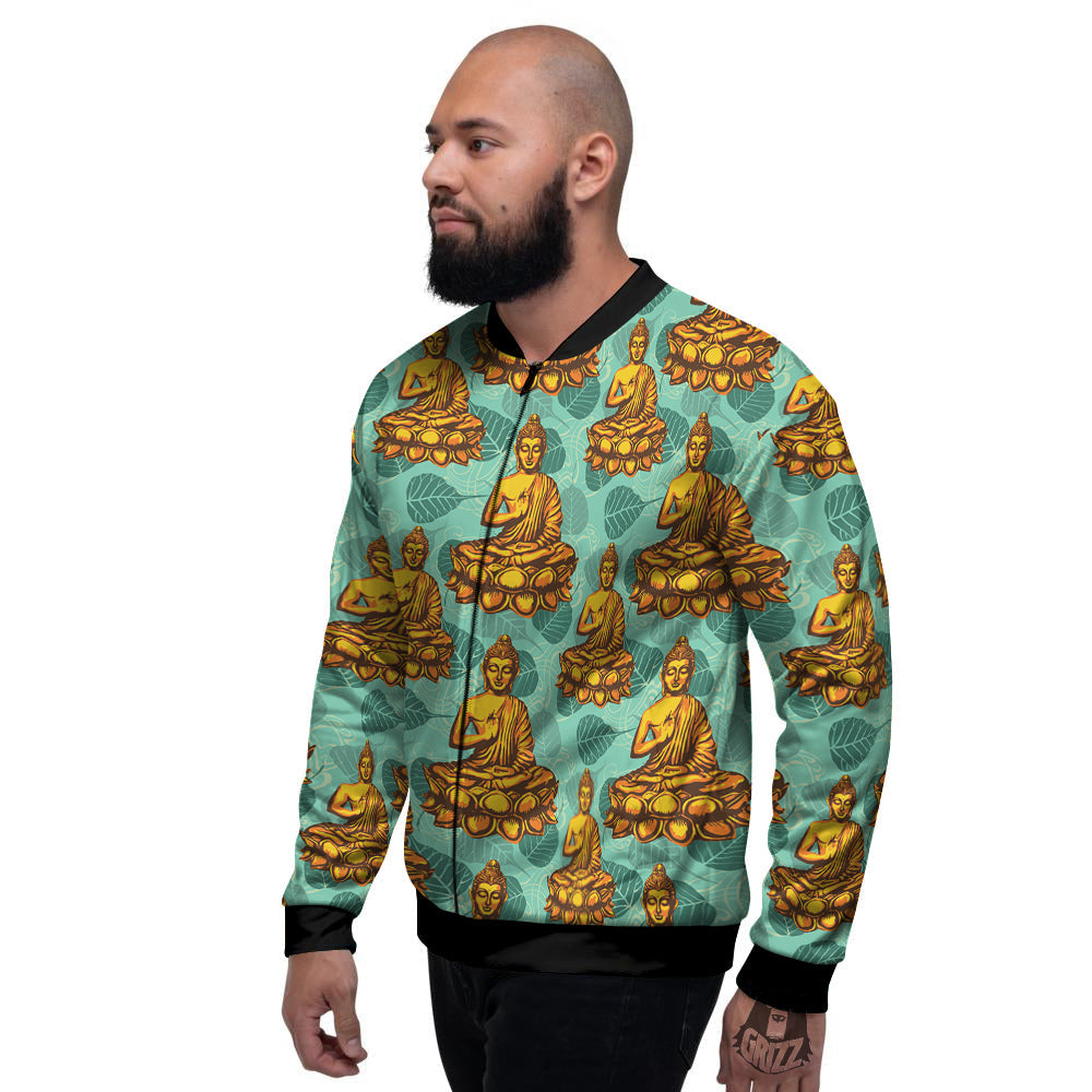 Buddha Sits On The Leaf Print Pattern Men's Bomber Jacket-grizzshop