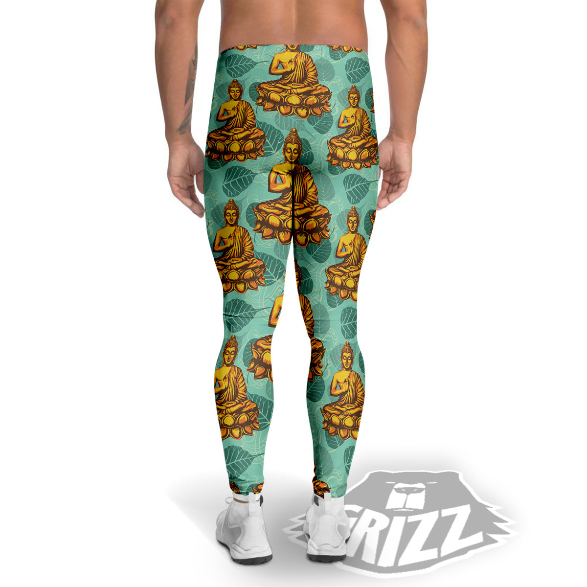 Buddha Sits On The Leaf Print Pattern Men's Leggings-grizzshop