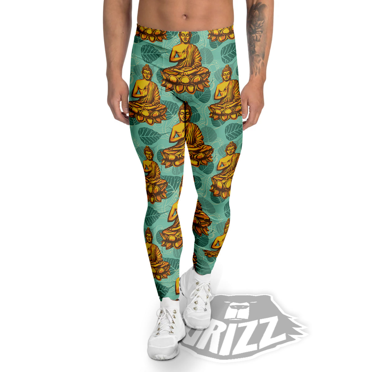 Buddha Sits On The Leaf Print Pattern Men's Leggings-grizzshop