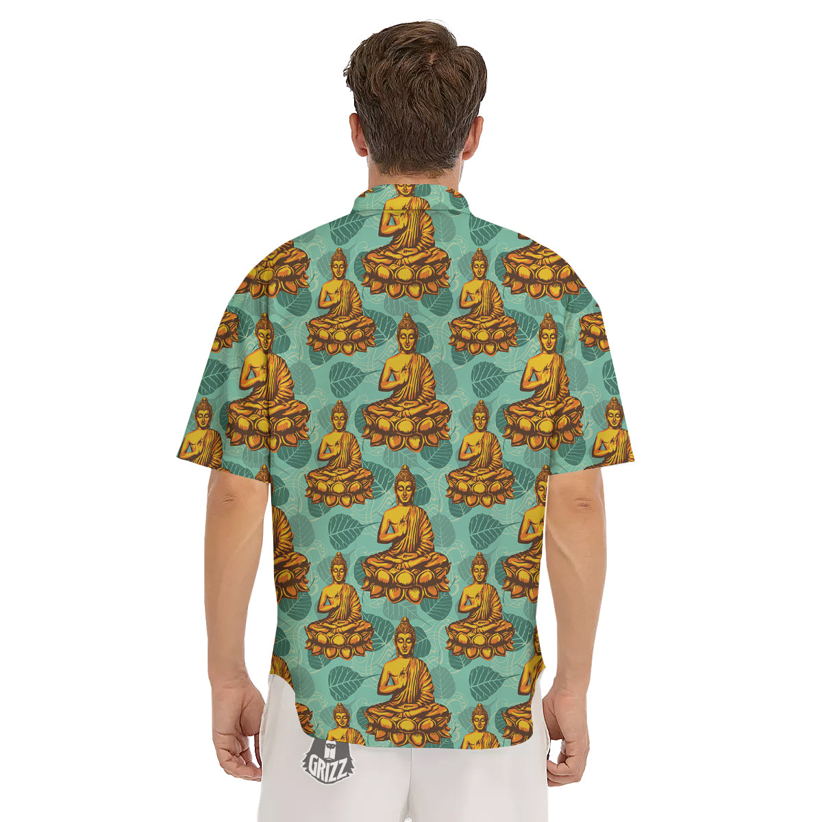 Buddha Sits On The Leaf Print Pattern Men's Short Sleeve Shirts-grizzshop