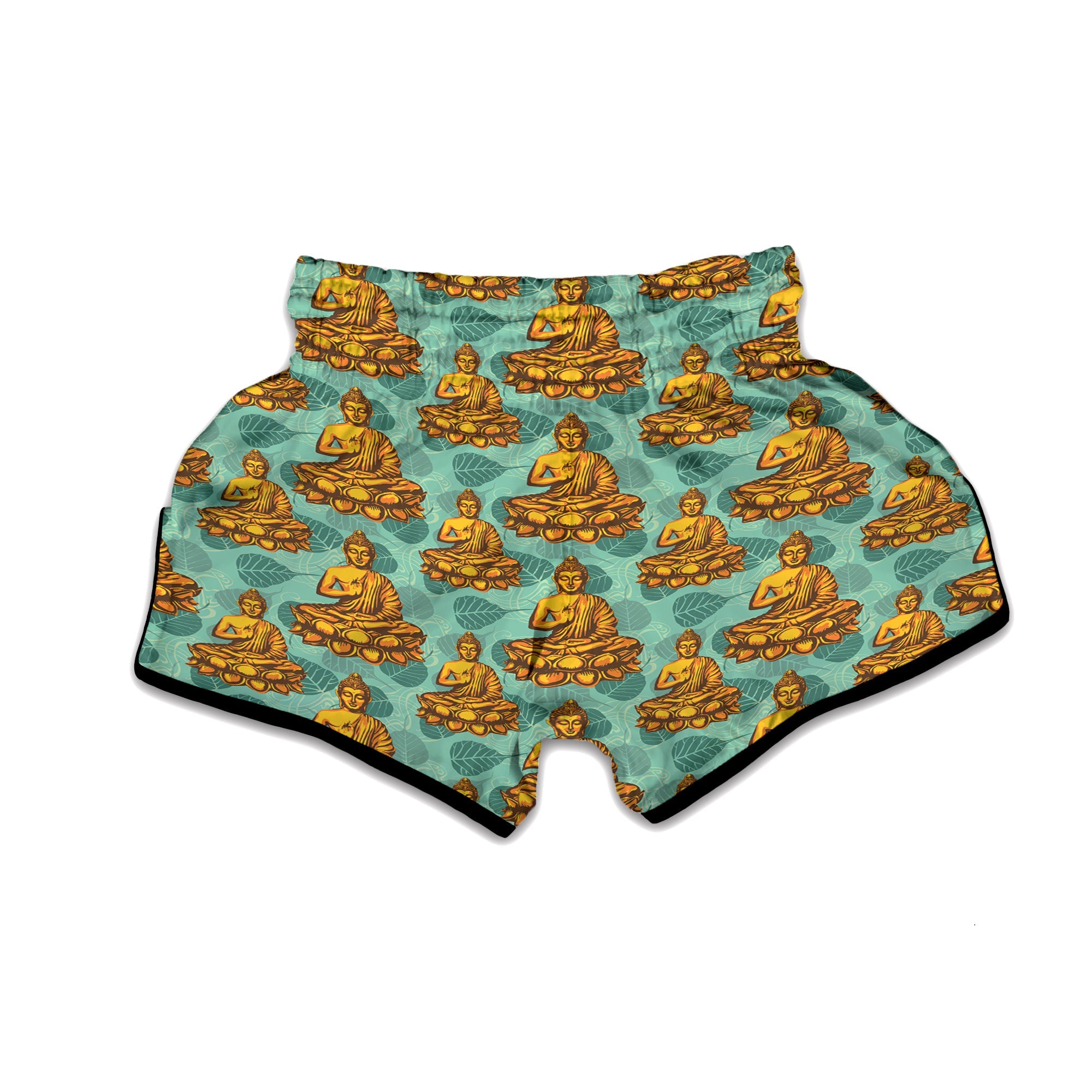 Buddha Sits On The Leaf Print Pattern Muay Thai Boxing Shorts-grizzshop