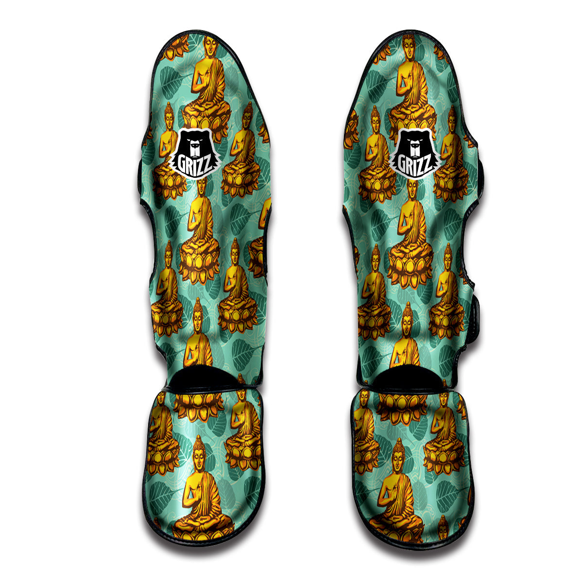 Buddha Sits On The Leaf Print Pattern Muay Thai Shin Guards-grizzshop