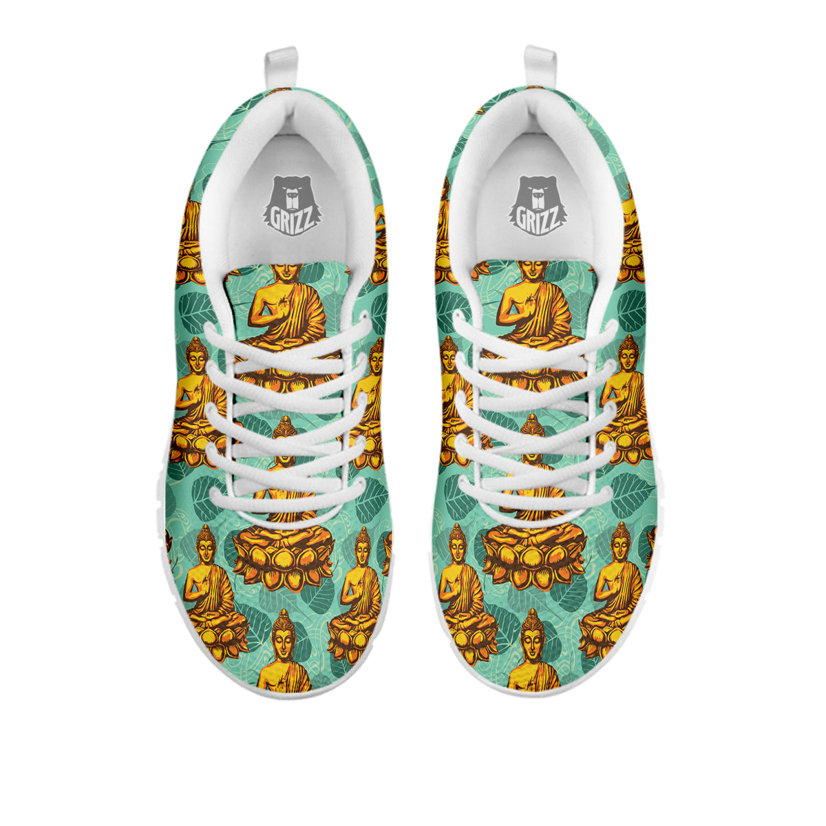 Buddha Sits On The Leaf Print Pattern White Sneaker-grizzshop