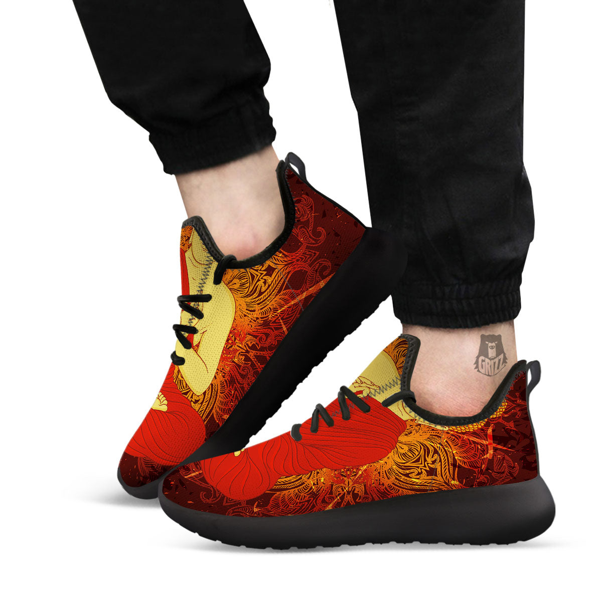 Buddha Statue Vintage Print Black Athletic Shoes-grizzshop