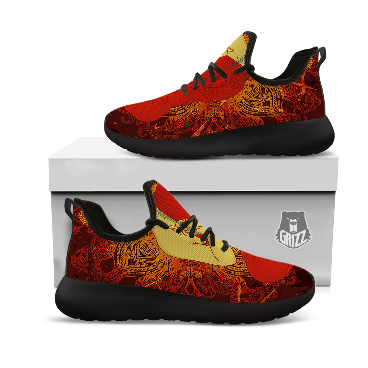 Buddha Statue Vintage Print Black Athletic Shoes-grizzshop