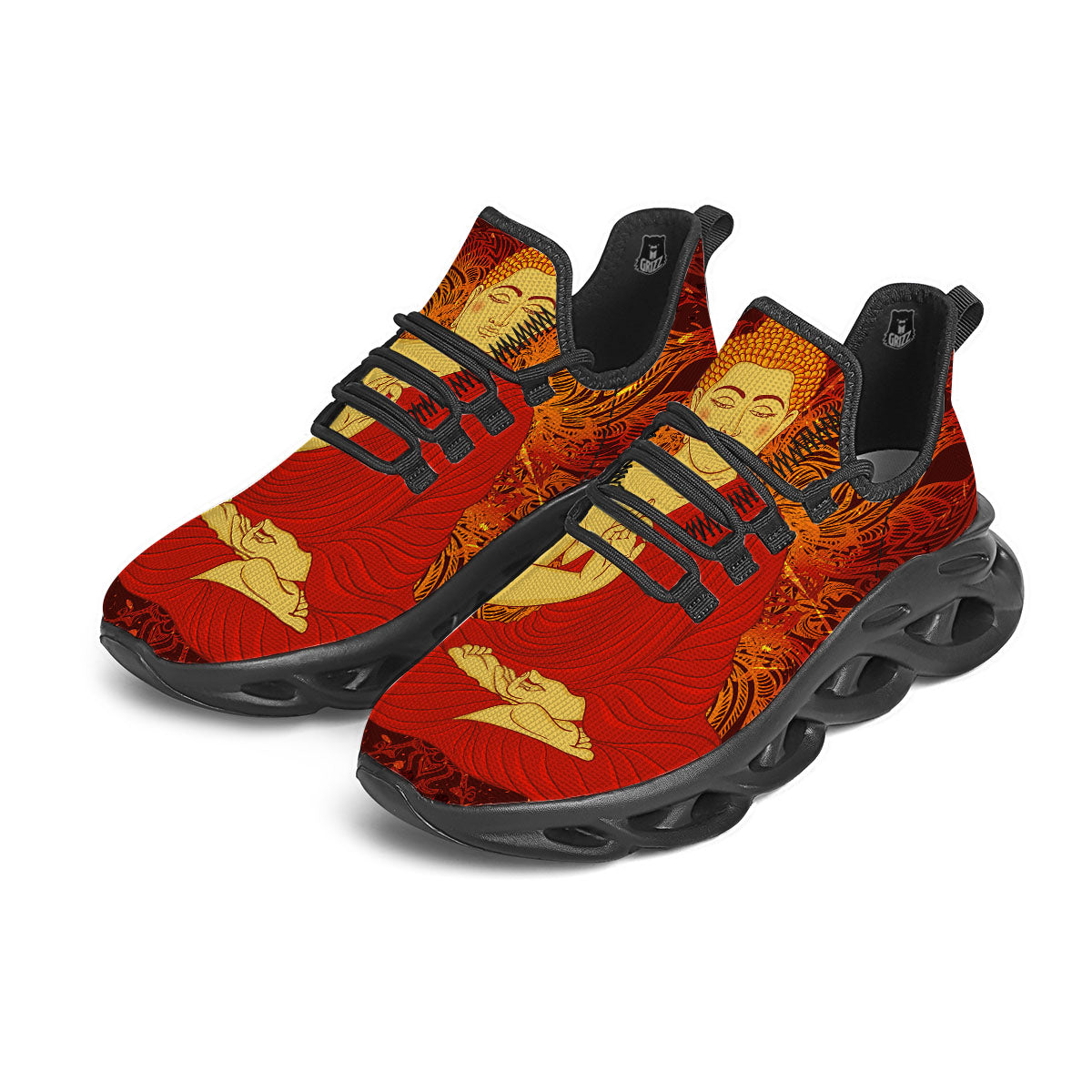 Buddha Statue Vintage Print Black Running Shoes-grizzshop